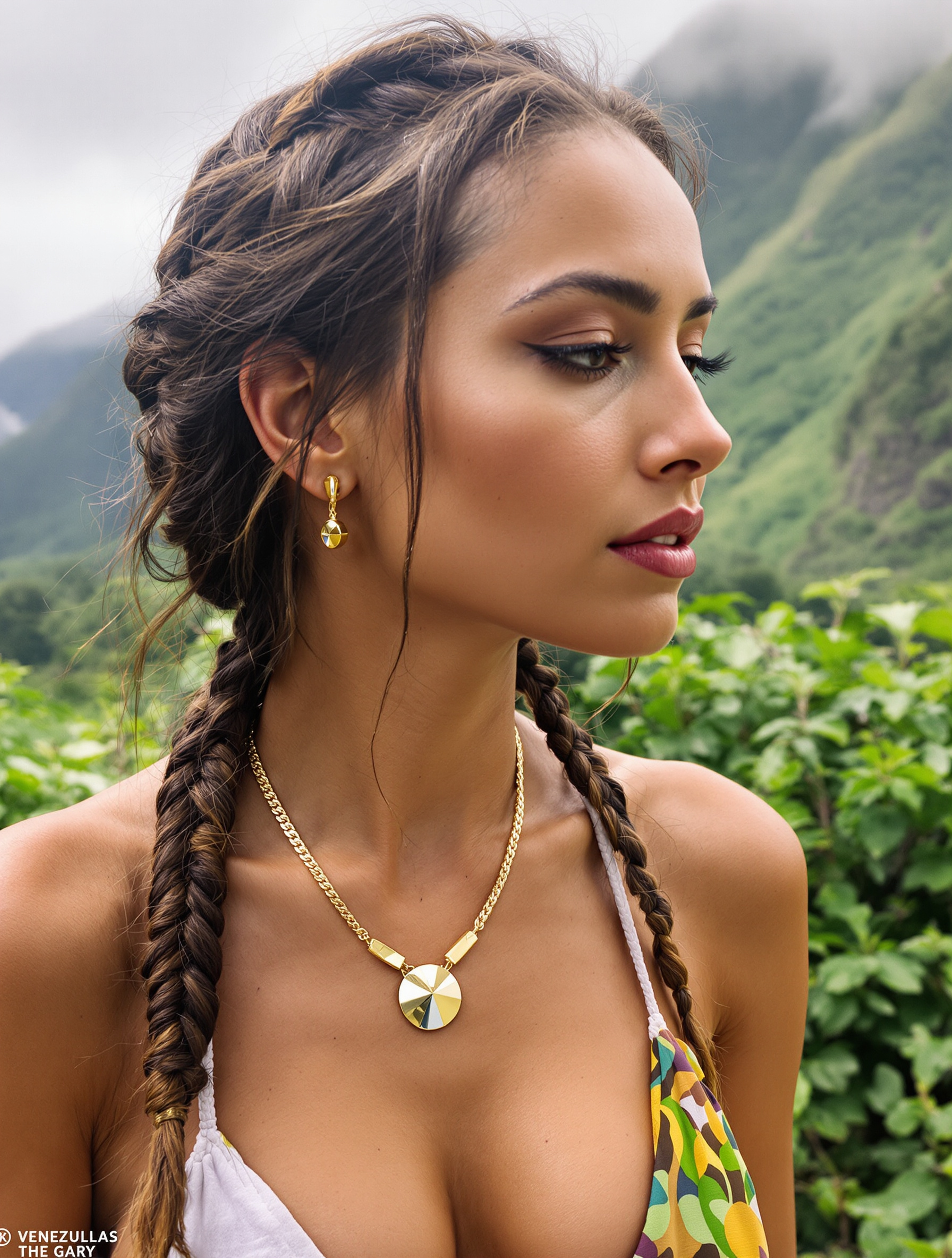 Collar dorado Recoleta sobre sweater grueso